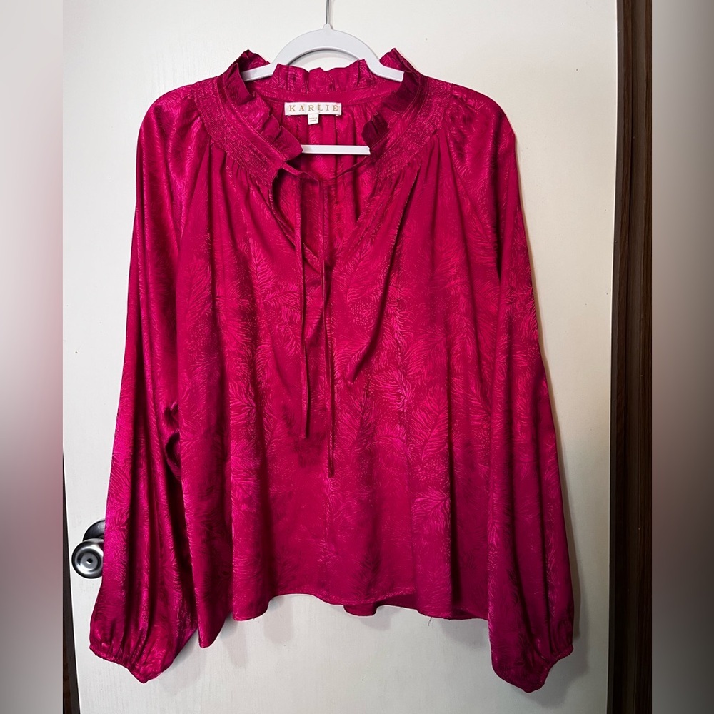 Karlie Fuchsia Blouse with Tie Neck